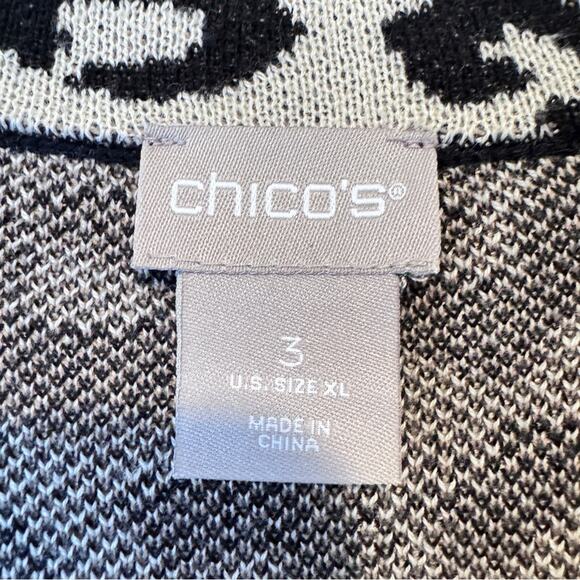 Chicos Black Tan Cheetah Cardigan Sweater Womens XL Zipper Hem Preppy Classic - Picture 6 of 8